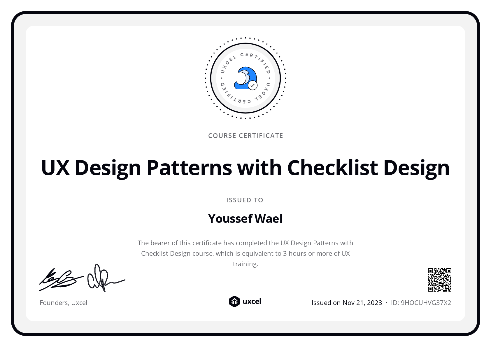 Youssef Wael's certificate